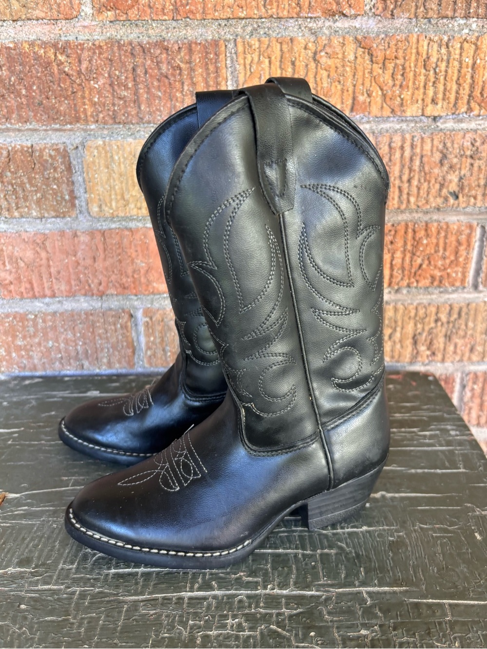 Vtg Laredo Made in USA Genuine Leather Black Western Cowboy Boots Kids 9 1/2 D